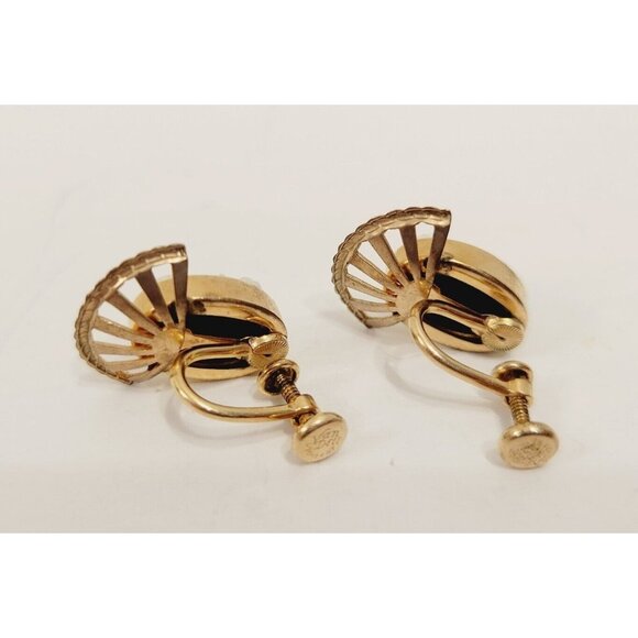 Vtg Van Dell 12K GF Black & White Cameo Screw-Back Earrings - Picture 4 of 5